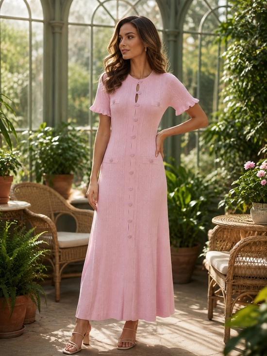 Sandro Dresses & Skirts - Sandro Blush Pink Knit Button-Front Maxi Dress